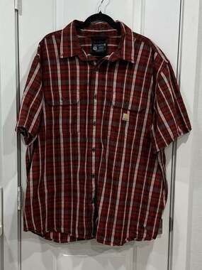 Carhartt Men's 2XL Loose Fit Midweight Short Sleeve Plaid Button Down Shirt
